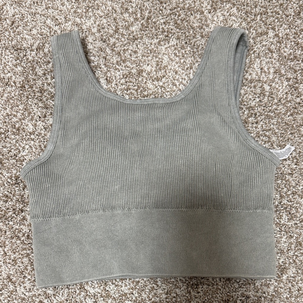 Gray and Tan Ribbed Women's Crop Tops